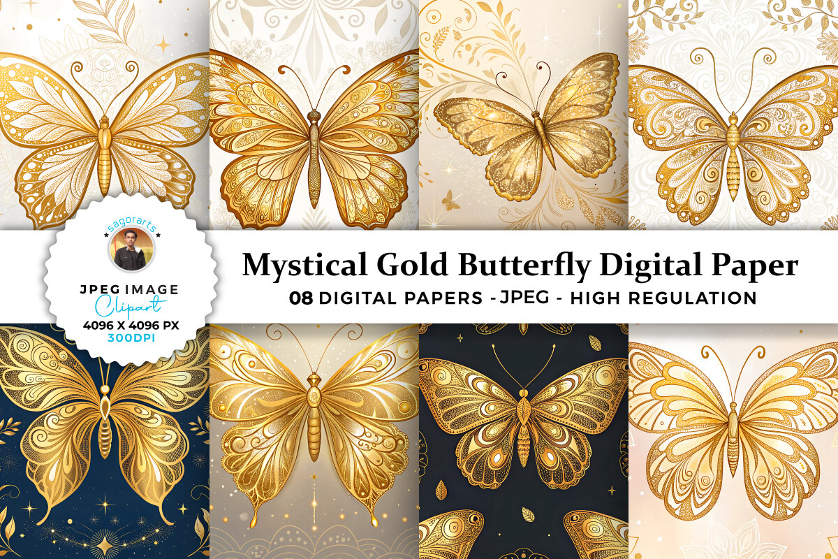 Mystical Gold Butterfly Digital Paper