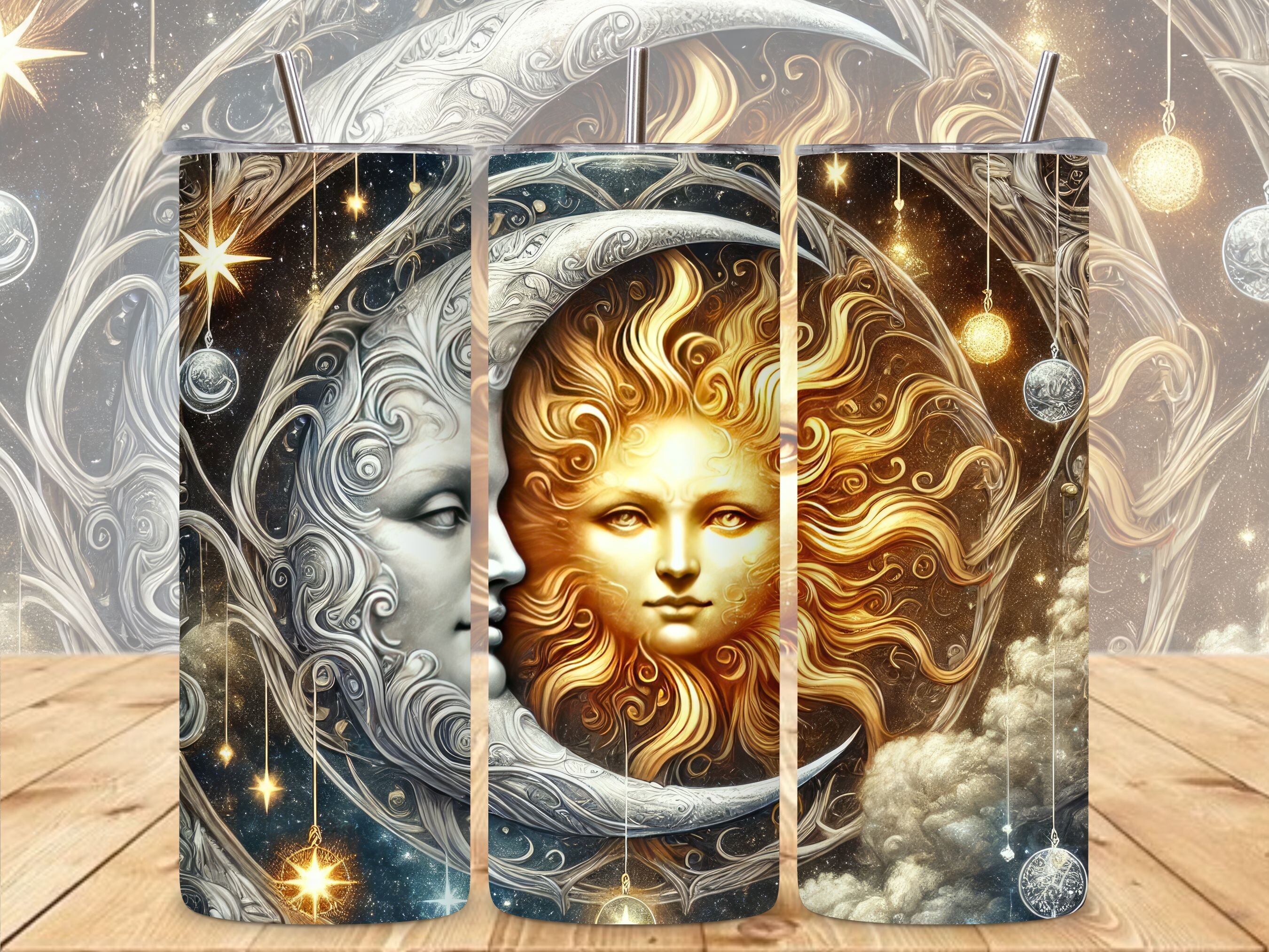 Sun & Moon Tumbler Wrap Sublimation PNG Graphic by Bee Prints ...