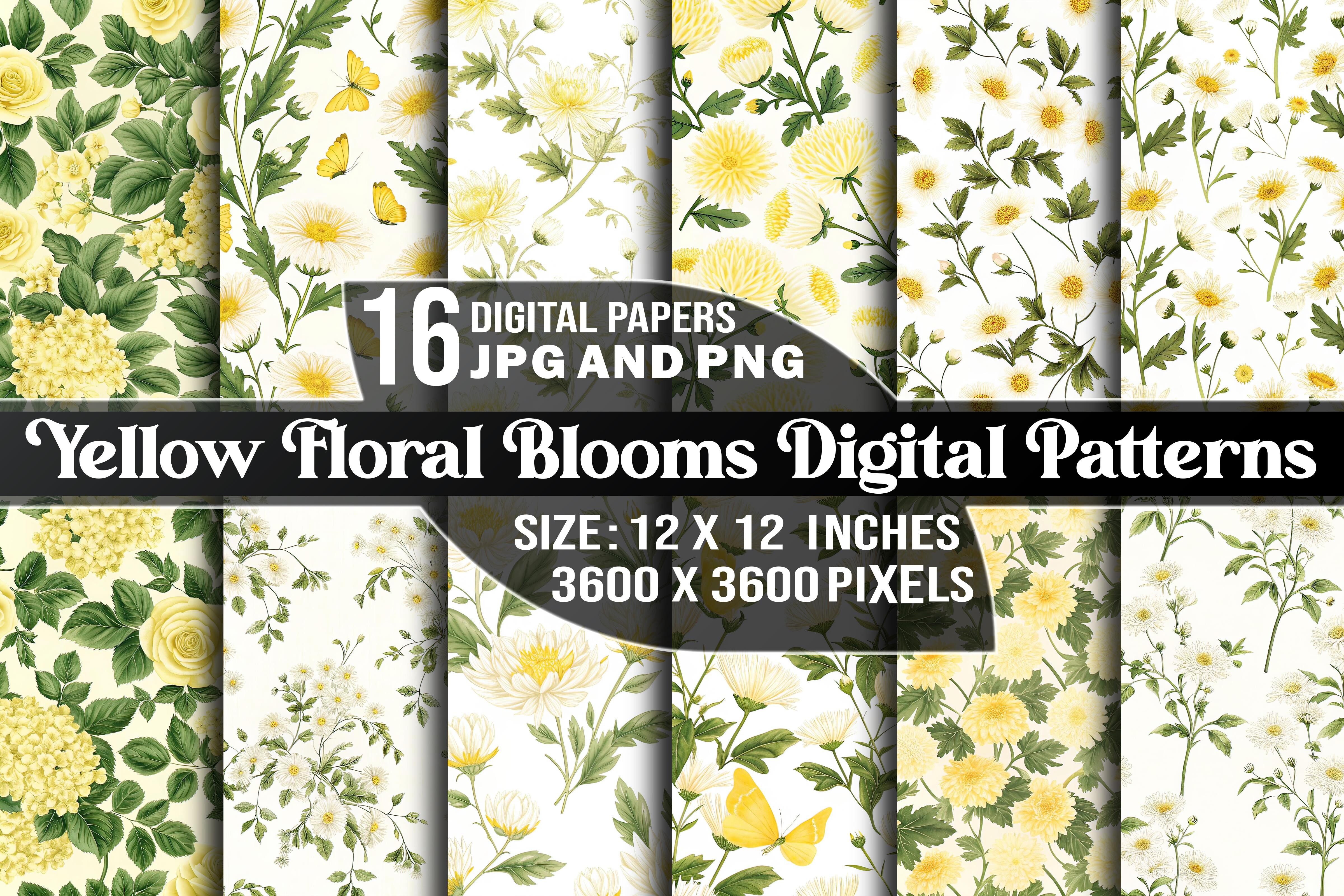Yellow Floral Blooms Digital Patterns Graphic by Jc Art · Creative Fabrica