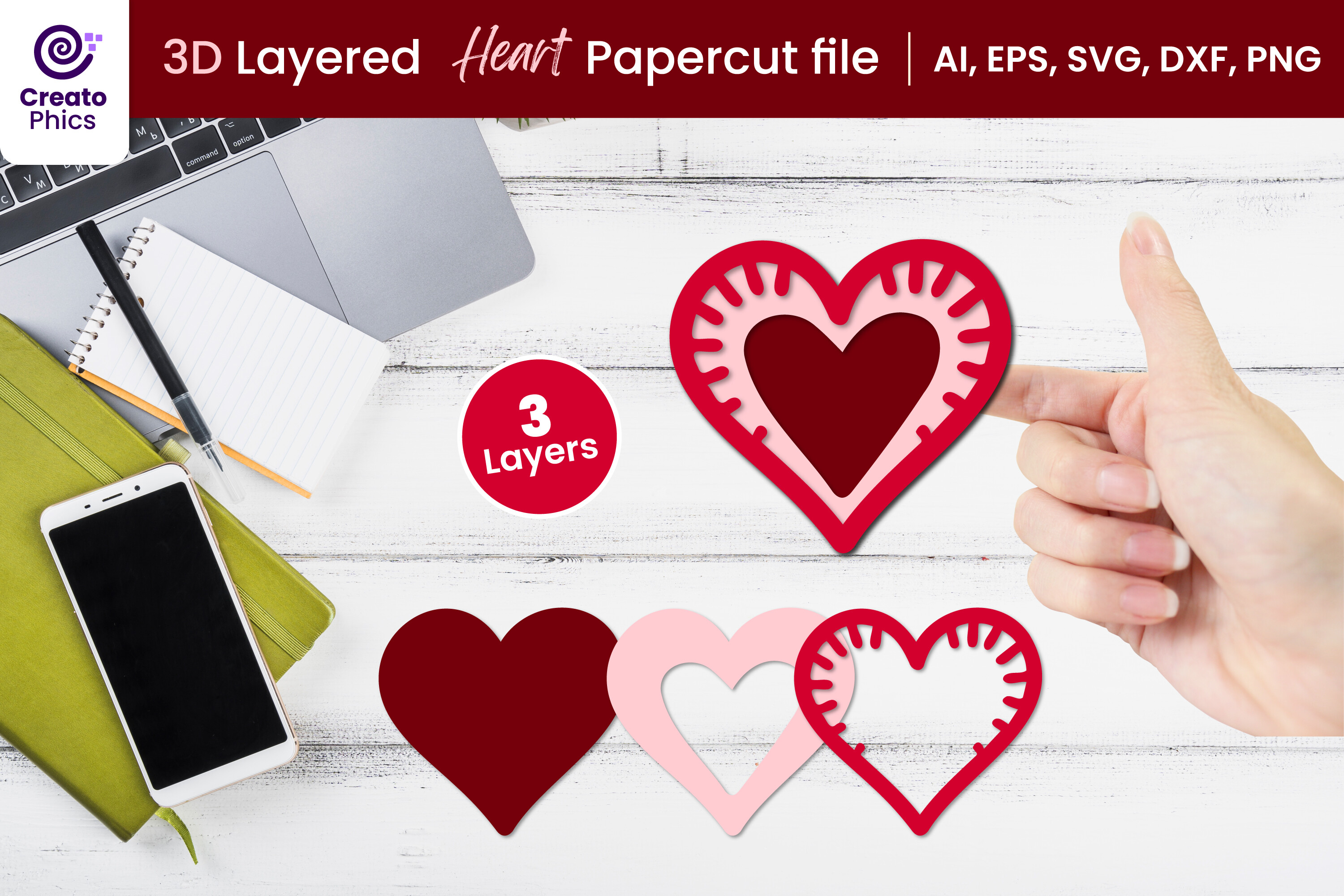 3D Layered Heart Papercut File SVG Graphic by Creatophics · Creative ...