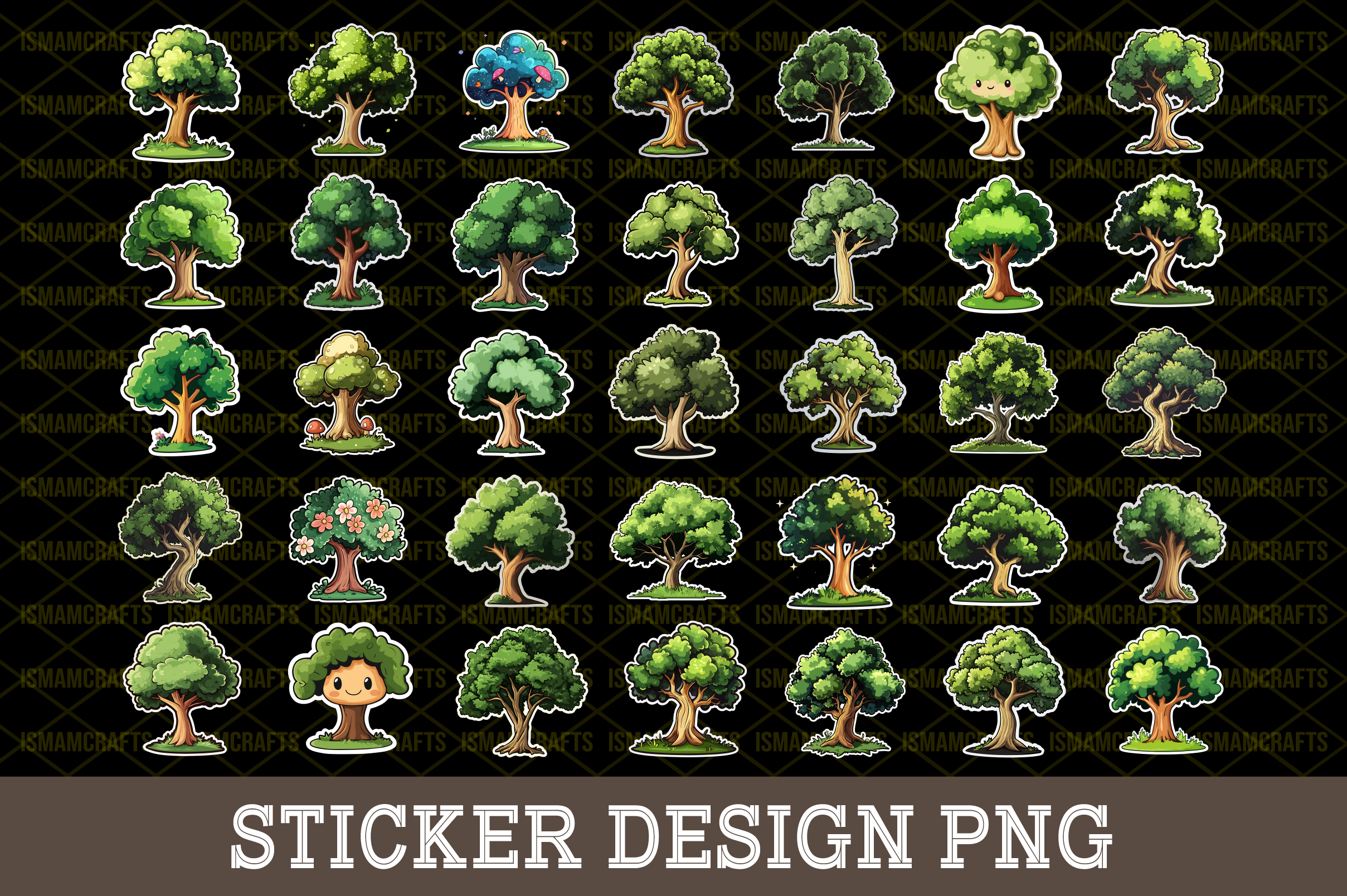 Sticker Brou Tree Big Tree Sticker Bundle PNG Graphic by IsmamCrafts · Creative Fabrica