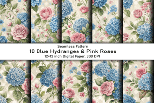 Blue Hydrangea & Pink Roses Papers Graphic by Design Store · Creative ...