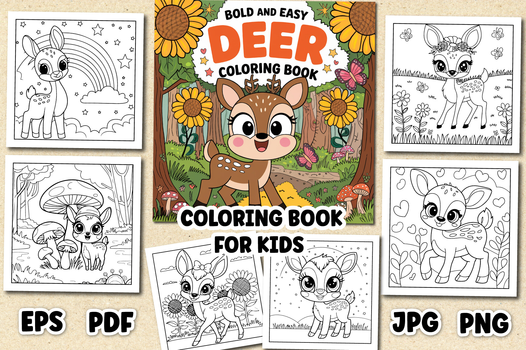 Bold & Easy Deer Coloring Book for Kids