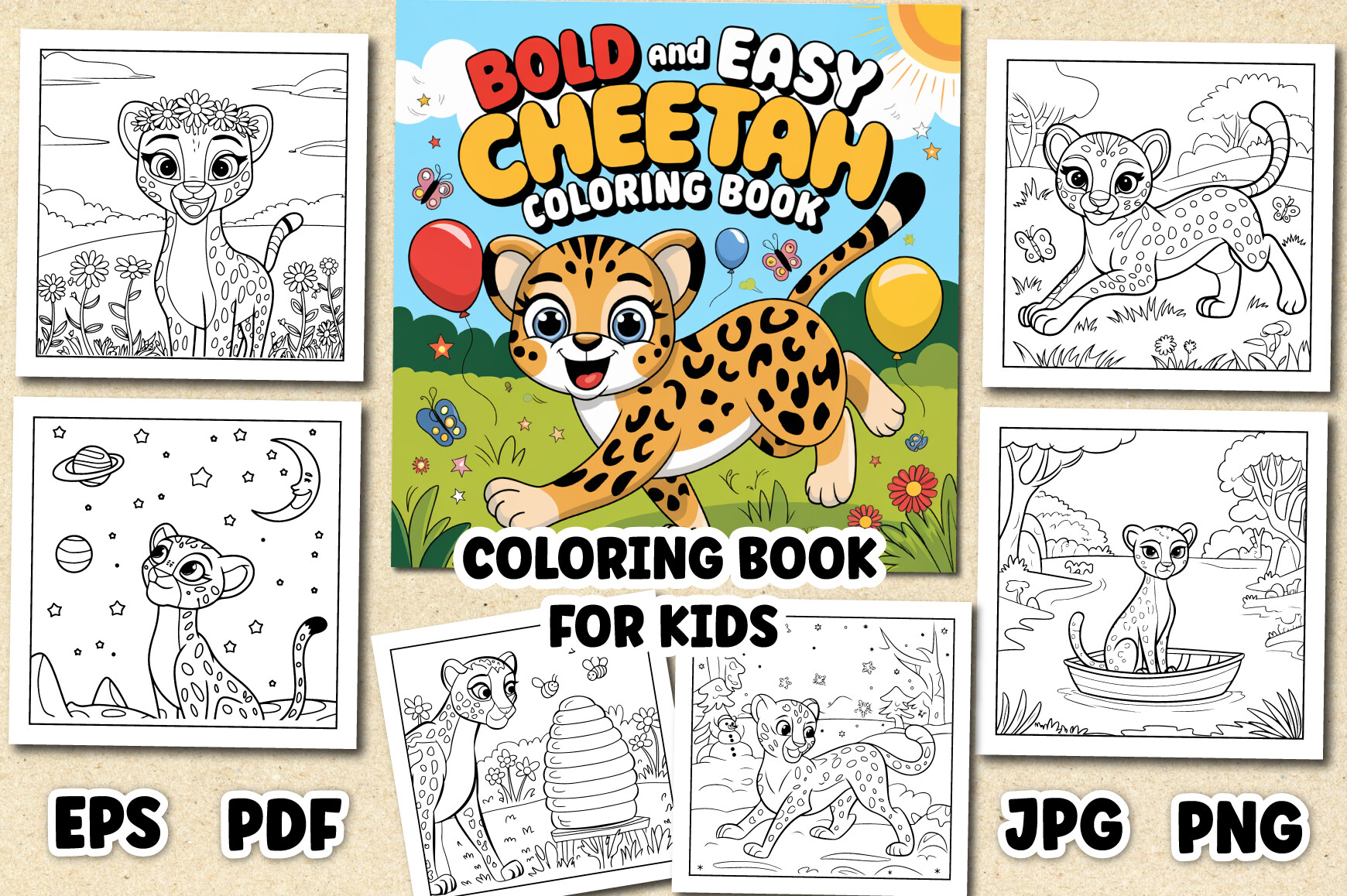 Bold and Easy Cheetah Coloring Book