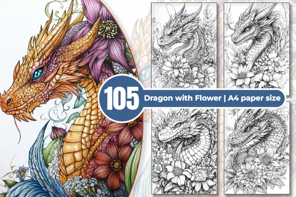 Dragon with Flower Coloring Pages Graphic by Sumon Chandra · Creative ...