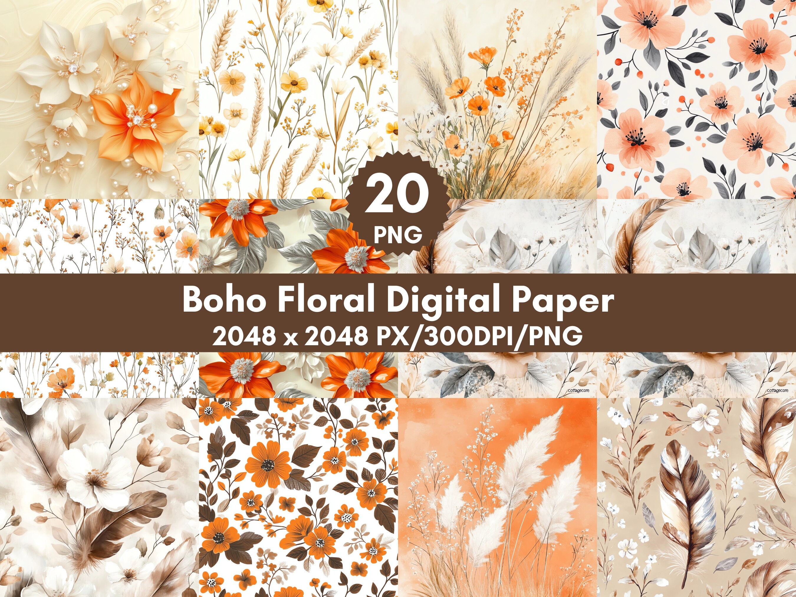 Seamless Boho Floral Digital Paper Graphic by Diana Hunter · Creative ...