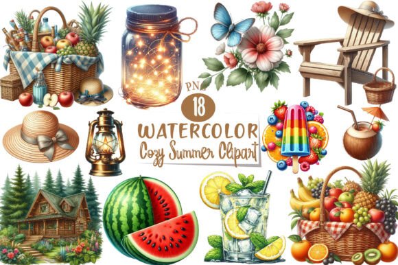 Watercolor Cozy Summer Clipart Graphic by Graphics Bazar · Creative Fabrica
