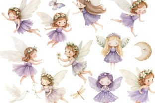 Watercolor Magical Garden Purple Fairies Graphic by UsisArt · Creative ...
