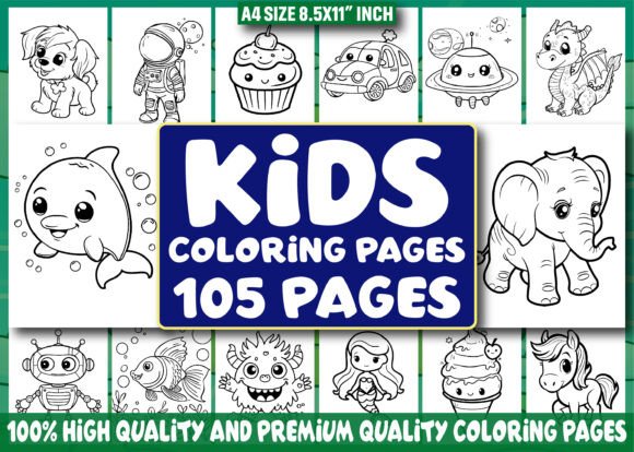Preview of 105 Kids Coloring Pages for Kids - KDP coloring pages for kids