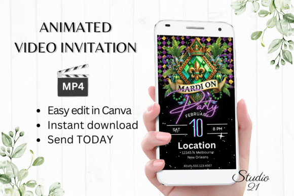 Canva Mardi Gras Party Invitation