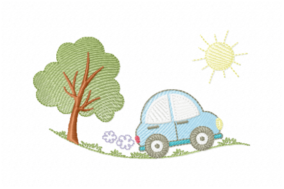 Car in the Garden Embroidery Design