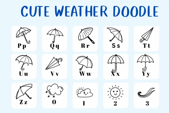 Cute Weather Doodle Font PNG with transparent background - Preview 2