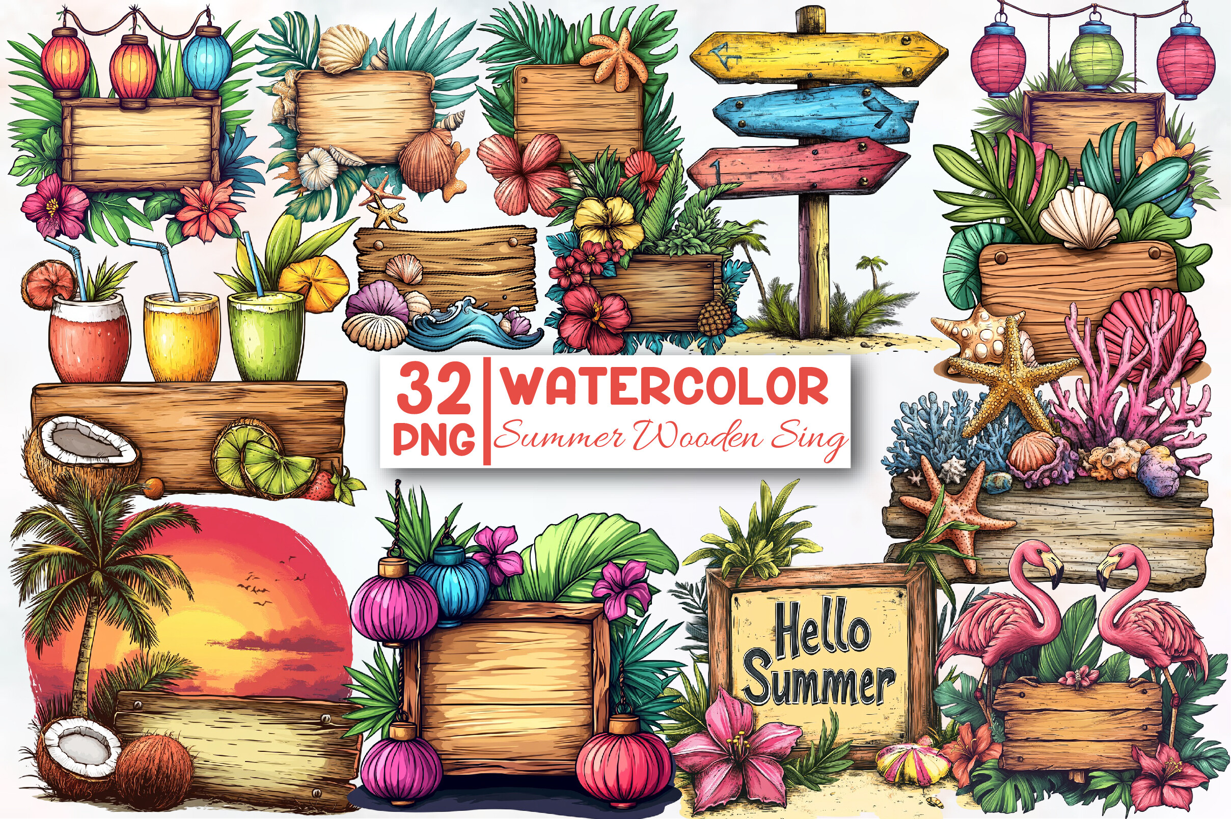 Summer Wooden Sing Clipart Graphic by Designworld · Creative Fabrica