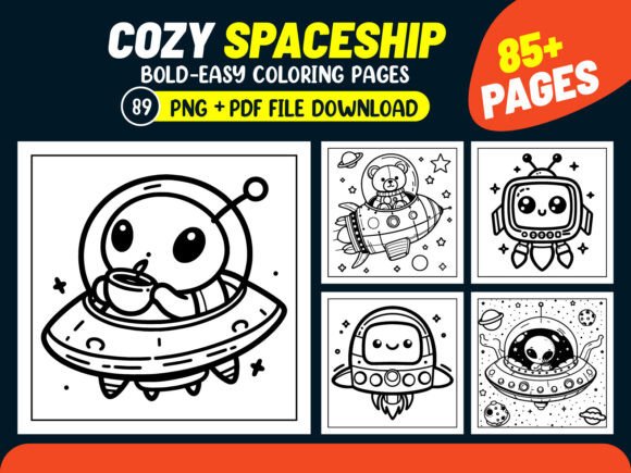 Cozy Spaceship Coloring Pages for Kids
