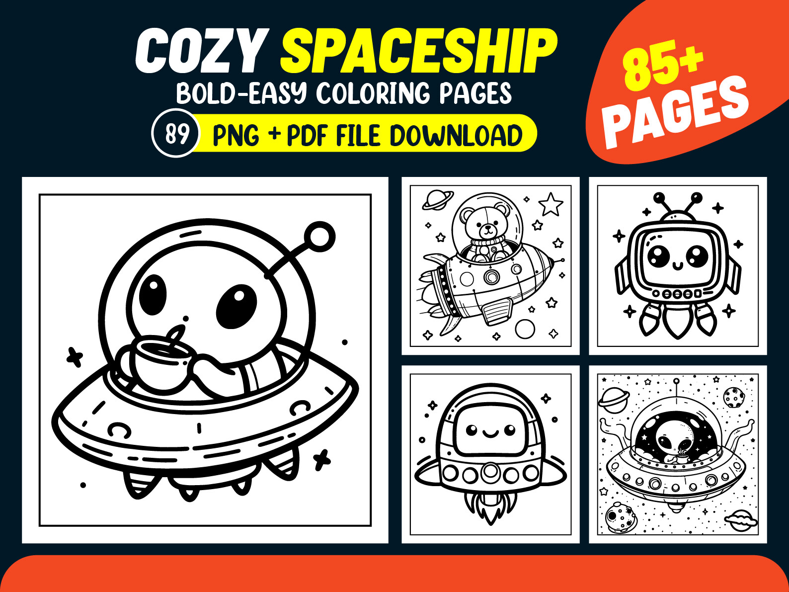Cozy Spaceship Coloring Pages for Kids