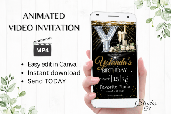 Elegant Monogram Birthday Invitation