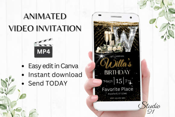 Elegant Monogram Birthday Invitation