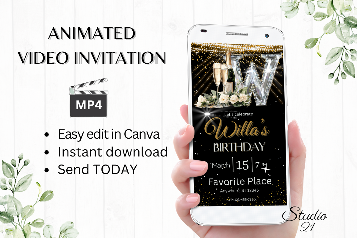 Elegant Monogram Birthday Invitation