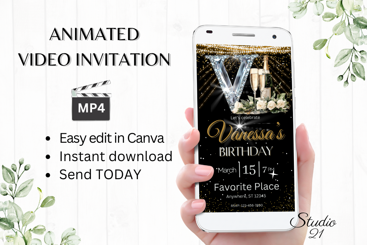 Elegant Monogram Birthday Invitation
