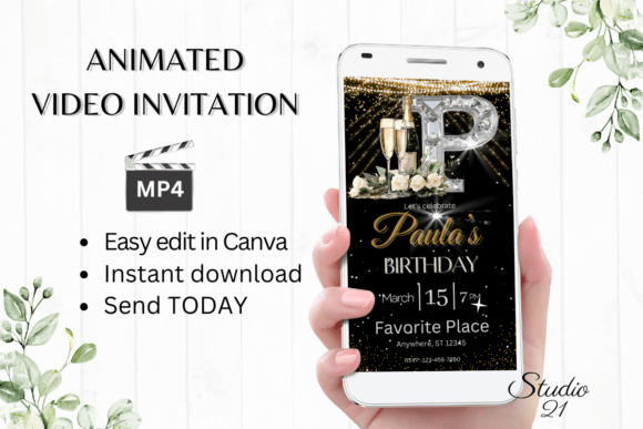 Elegant Monogram Birthday Invitation
