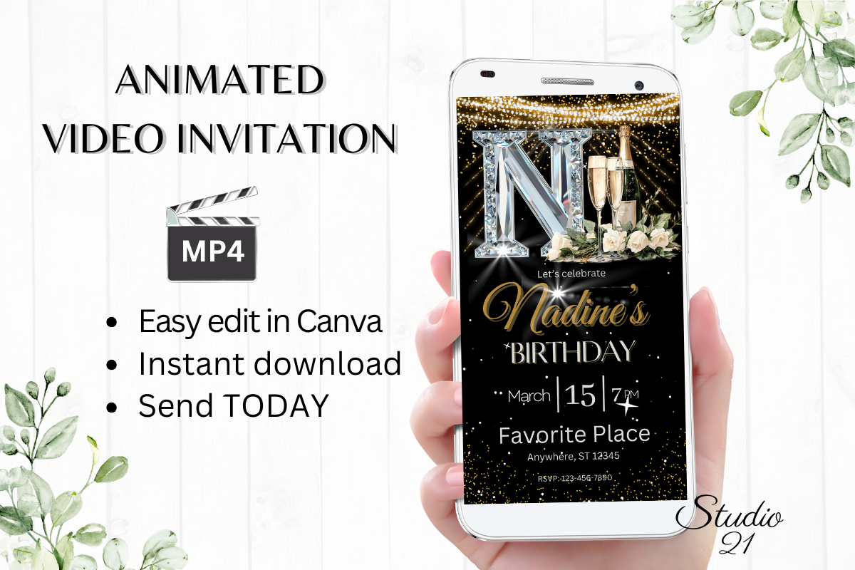 Elegant Monogram Birthday Invitation