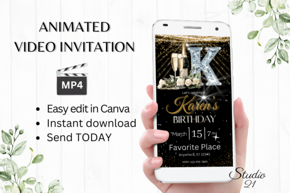 Elegant Monogram Birthday Invitation