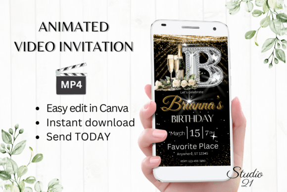 Elegant Monogram Birthday Invitation