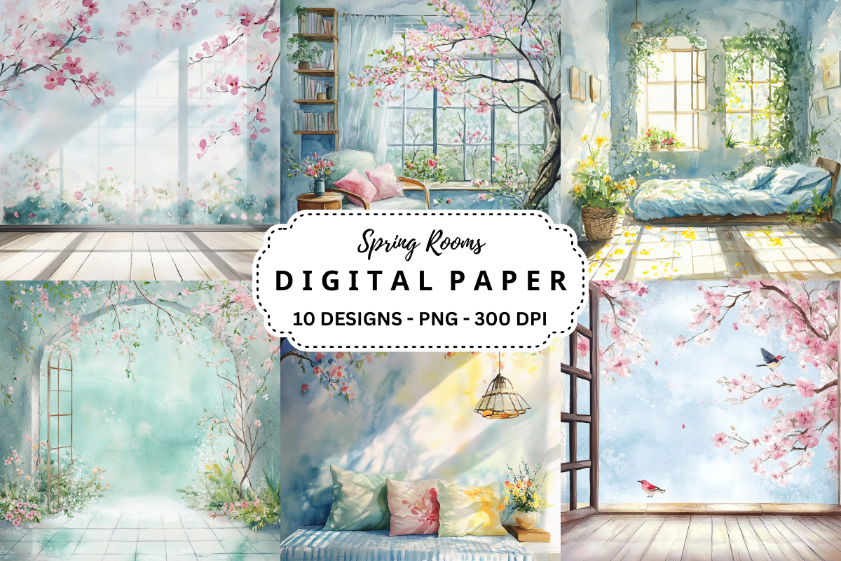 Spring Rooms Backgrounds Bundle Graphic by pcudesigns · Creative Fabrica