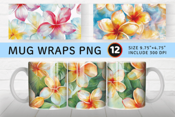 Watercolor Plumeria Flower Mug Wrap Subl Graphic Illustrations By CraftyCakes