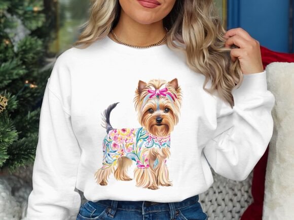Yorkie pink coquette patchwork PNG sublimation design for tumblers and shirts
