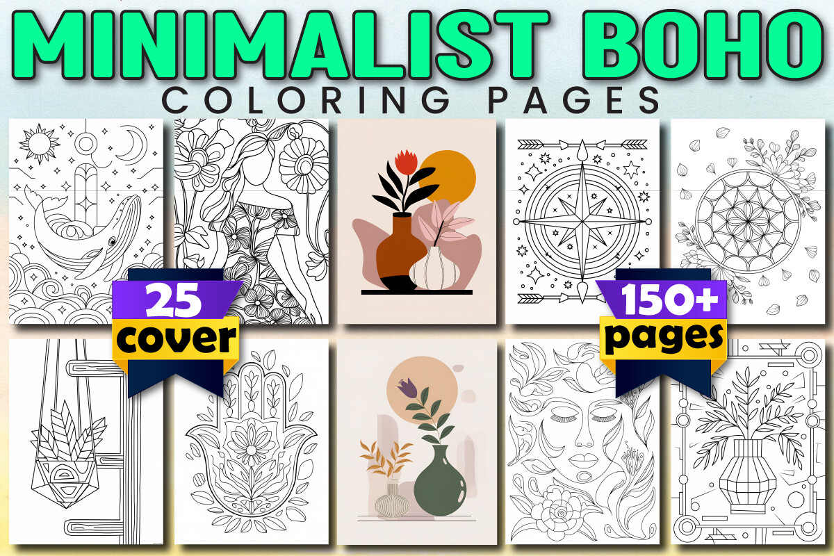 150 Minimalist Boho Coloring Pages - KDP