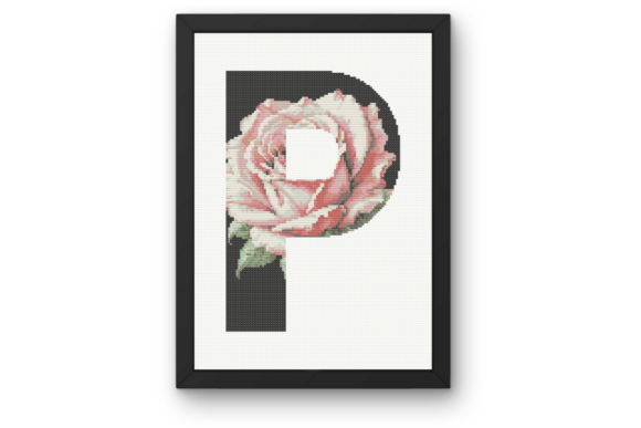 Pink Rose on Black P Monogram