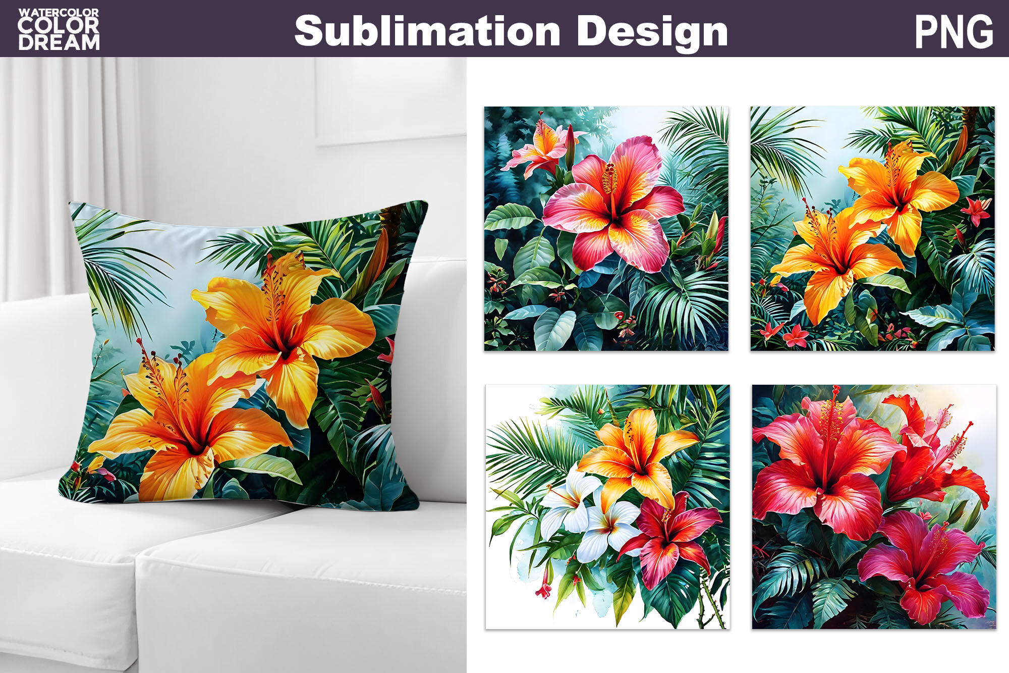 Tropical Floral Sublimation Graphic by WatercolorColorDream · Creative ...