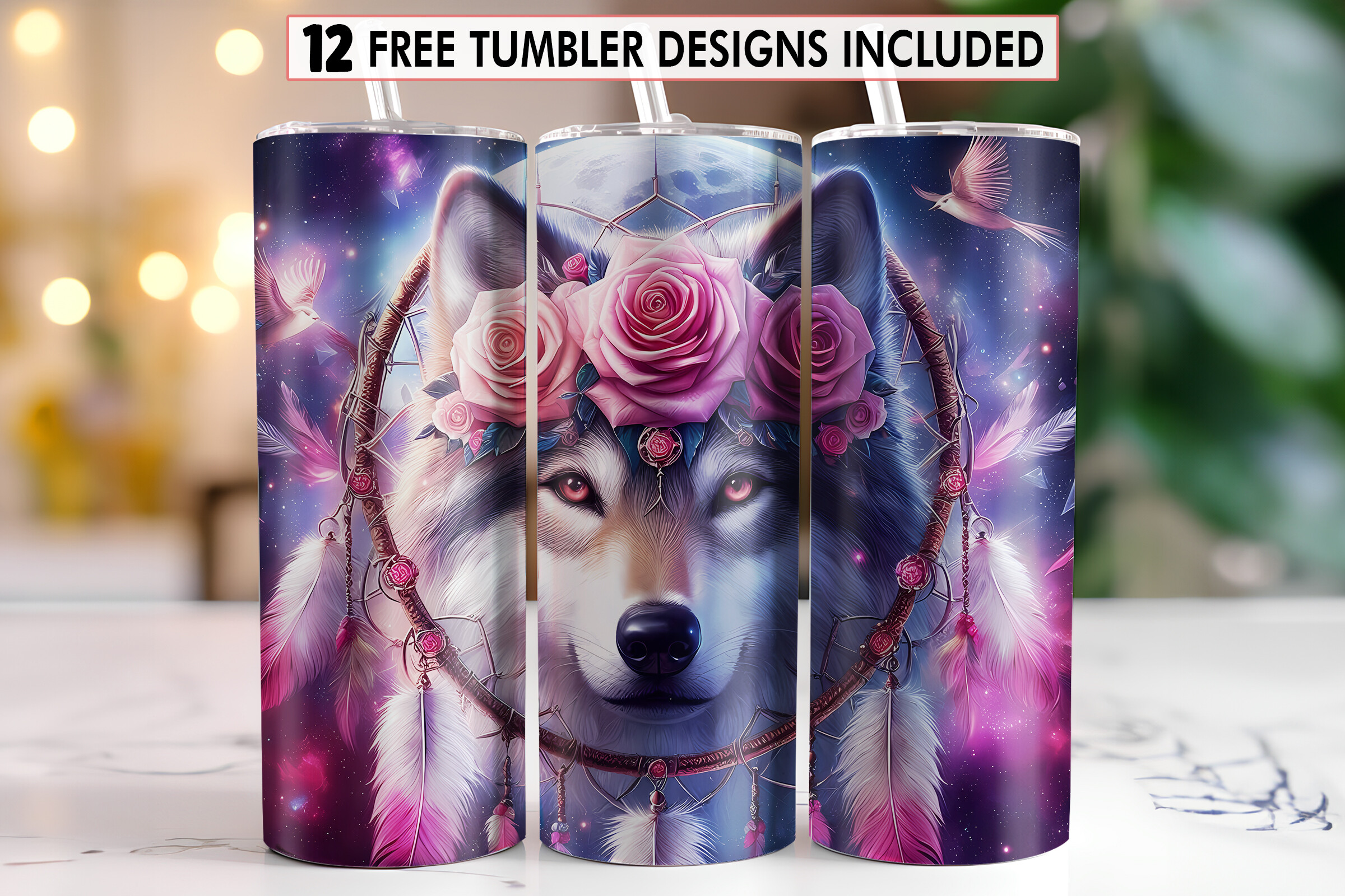Wolf Dreamcatcher Tumbler Wrap Design Graphic by TheBundleStore381 ...