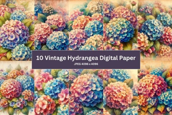 10 Vintage Hydrangea Digital Paper