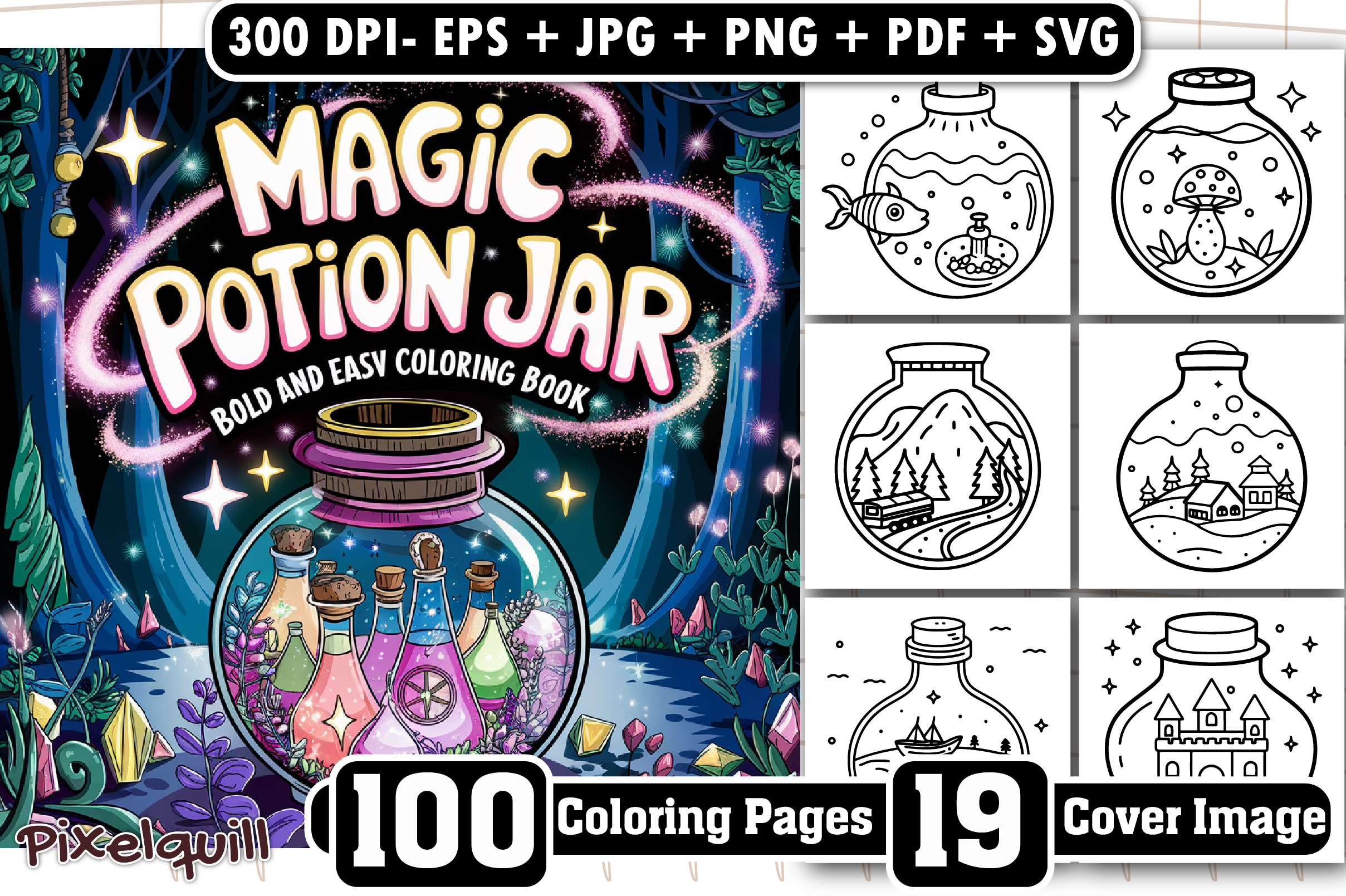 Magic Potion Jar Coloring Page Bold Easy
