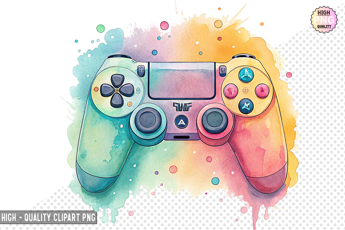 Watercolor Game Controller Clipart PNG Graphic by SVG Print design ...