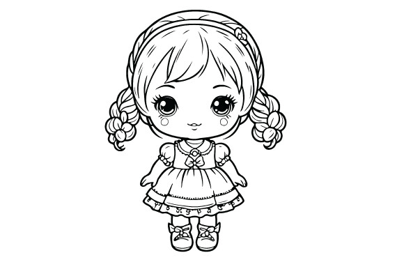 Little Girl with a Doll Graphic by kookkaicartoon · Creative Fabrica