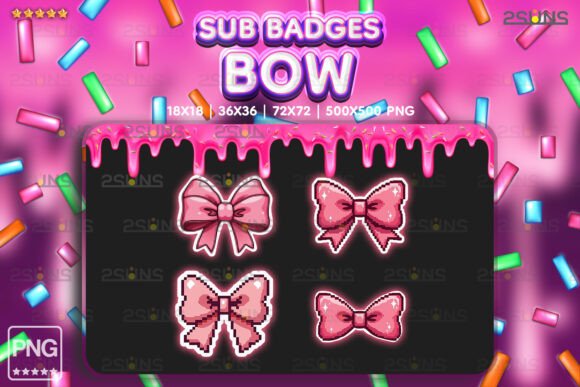 4 Kawaii Pink Bow Sub Badges, Twitch
