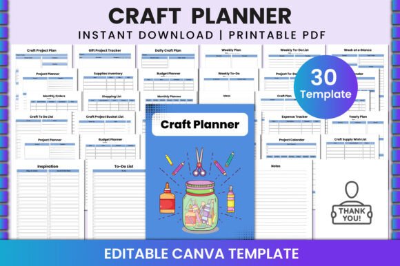 Craft Planner for Canva KDP Interior with project and supply planning pages
