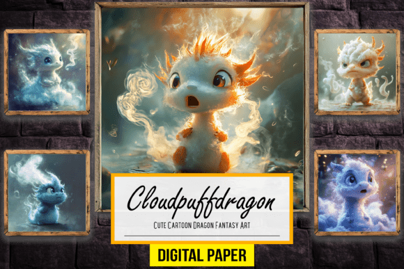 Preview of Cute Cartoon Dragon Fantasy Backdrop Art digital backdrop