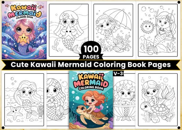 Cute Kawaii Mermaid Coloring Book Pages