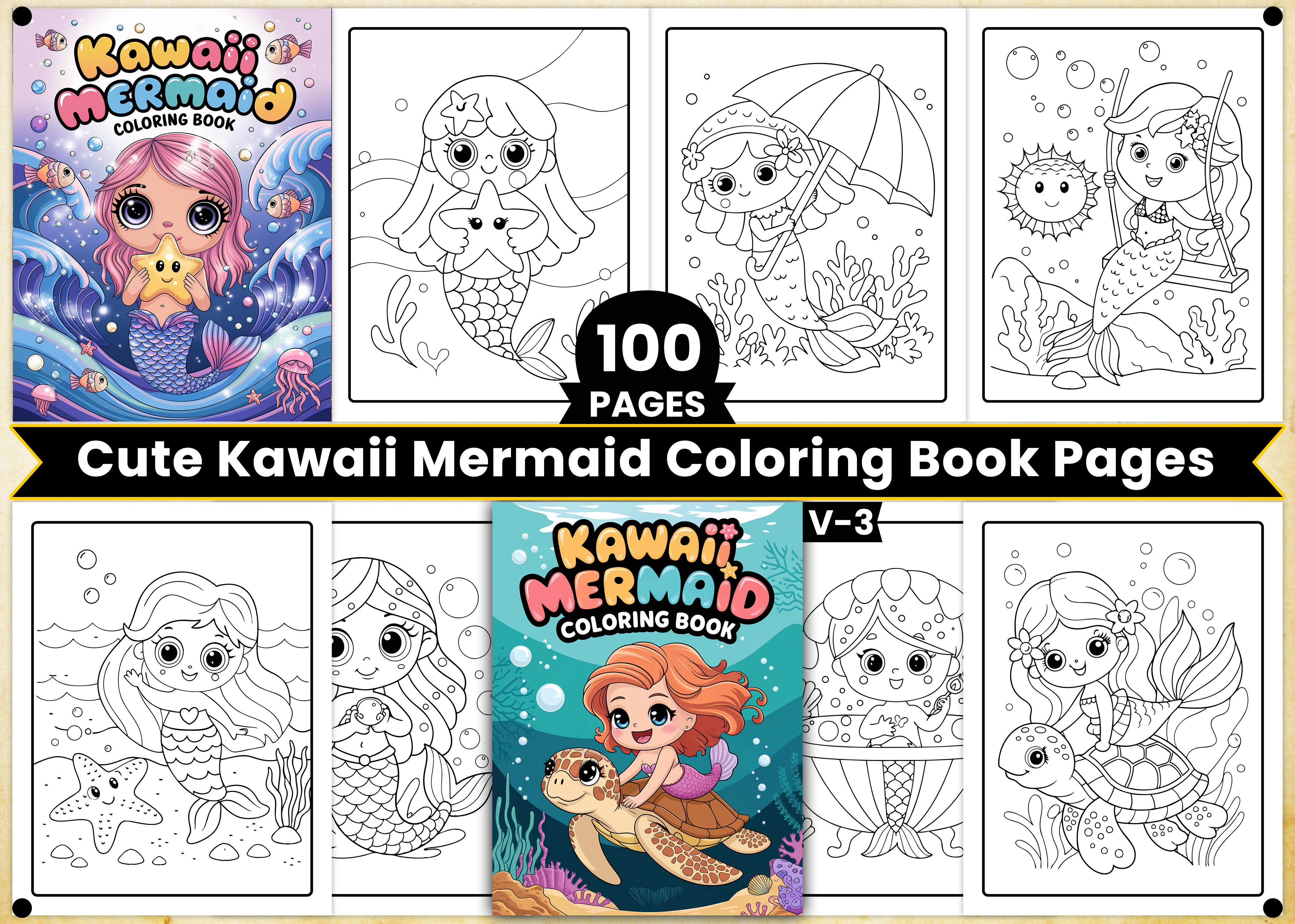 Cute Kawaii Mermaid Coloring Book Pages