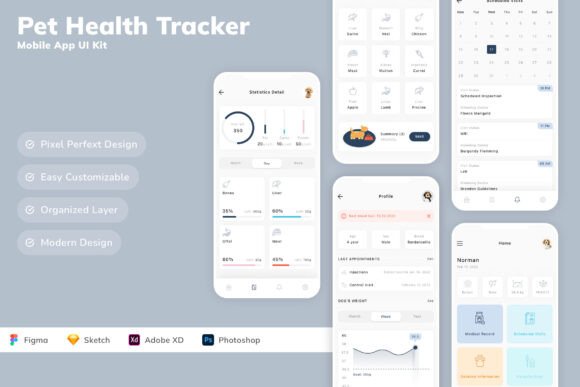 Pet Health Tracker Mobile App UI Kit