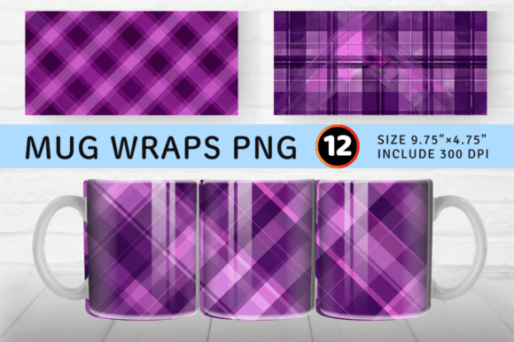 Purple Plaid Mug Wrap Sublimation Design Graphics