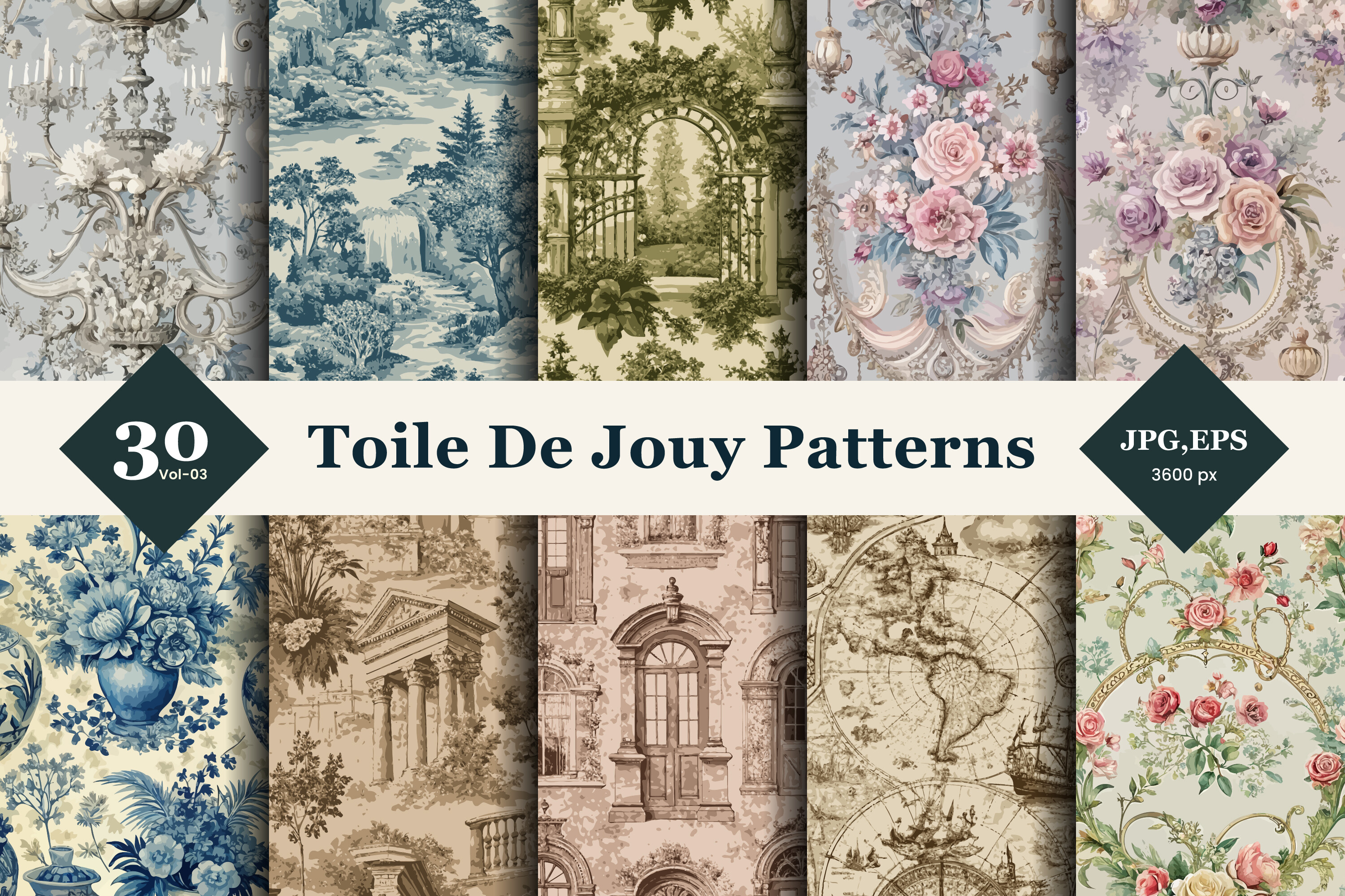 Toile De Jouy Seamless Pattern 03 Graphic by TriDraw · Creative Fabrica