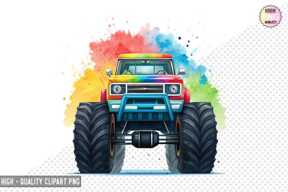 Watercolor Monster Truck Clipart Design