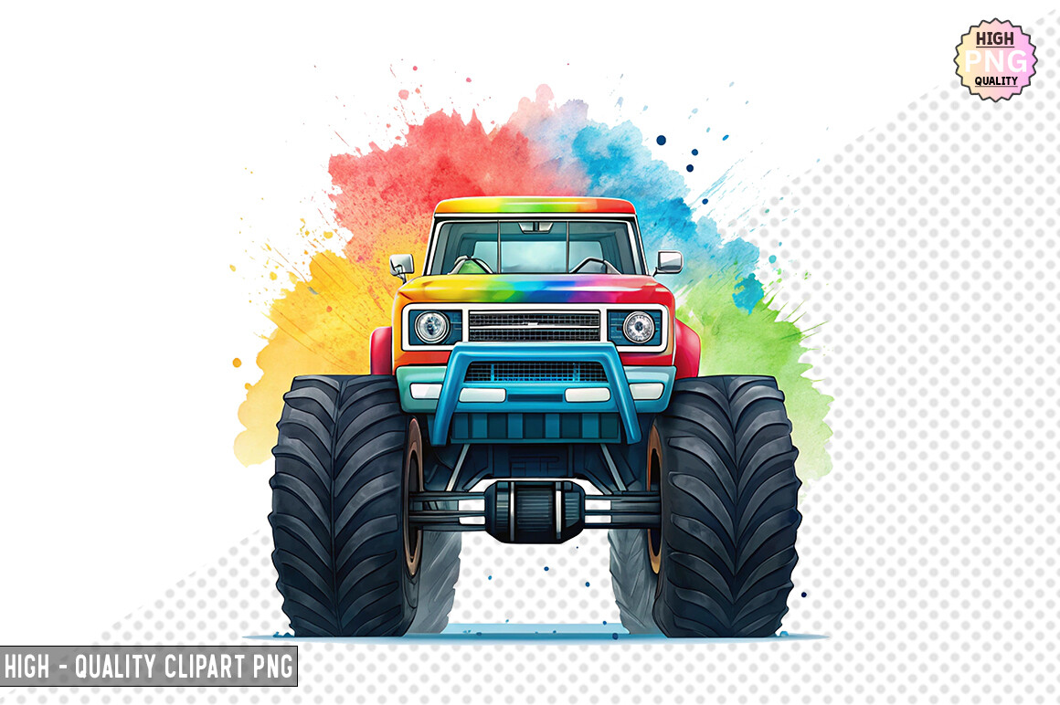 Watercolor Monster Truck Clipart Design