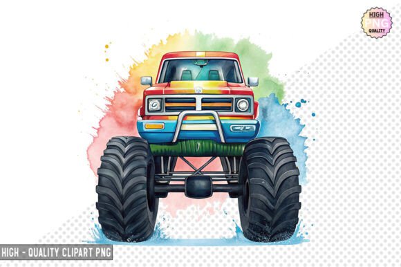 Watercolor Monster Truck Clipart Design