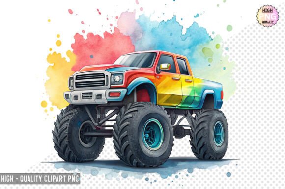 Watercolor Monster Truck Clipart Design